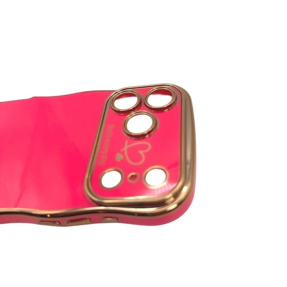 Wavy iPhone 17 ProMax Case Hot Pink Gold Heart Smile Everyday Cute Bright